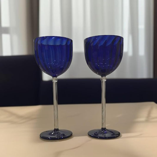 Fluted Wine Glasses (Blue)- Set of 6