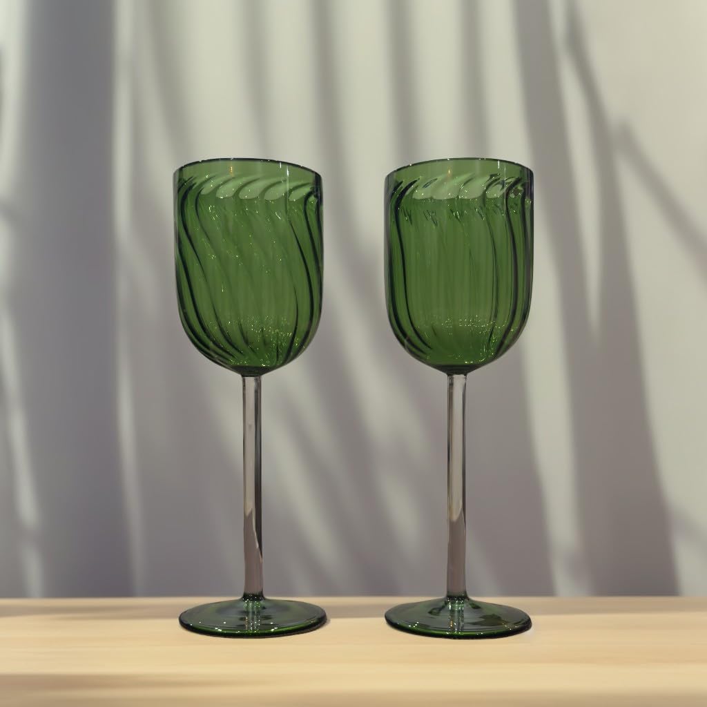Fluted Wine Glasses (Green)- Set of 6