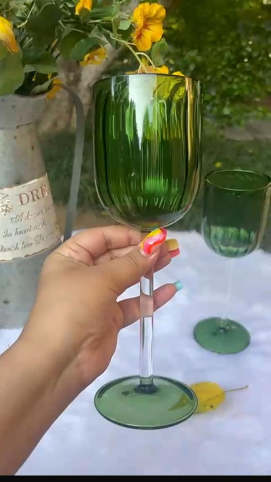 Fluted Wine Glasses (Green)- Set of 6