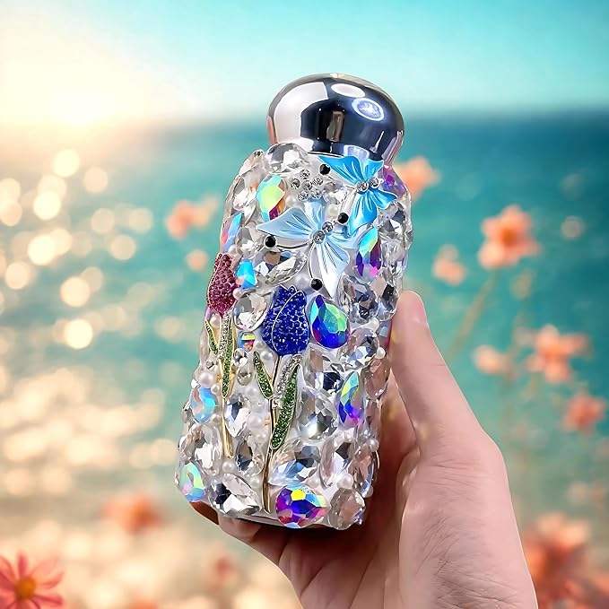 Crystal Bling Tumbler in Floral design (Silver)