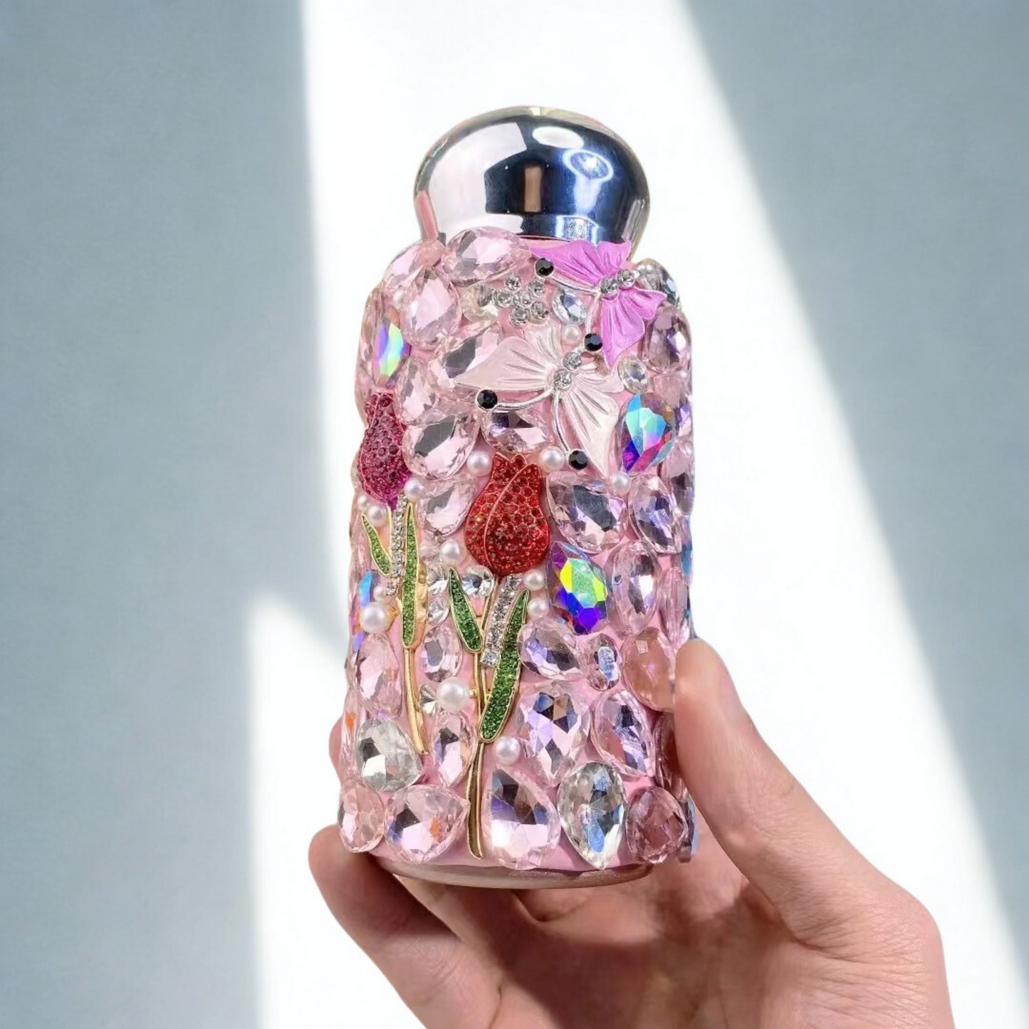 Crystal Bling Tumbler in Floral design (Pink)