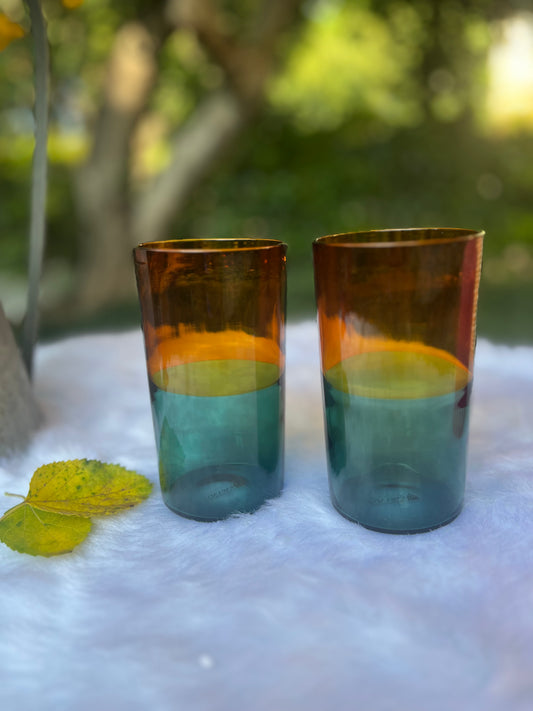 Dual tone glasses (Green & yellow) -set of 6