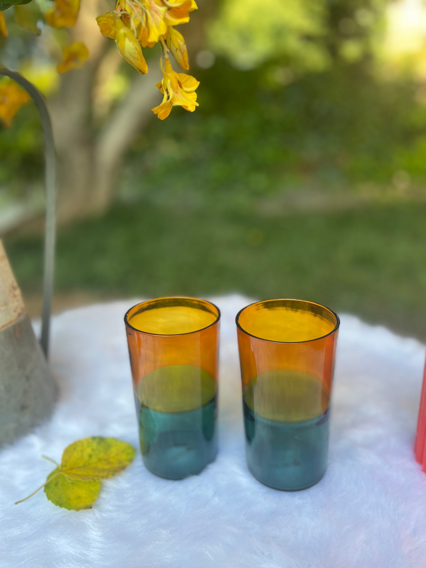Dual tone glasses (Green & yellow) -set of 6