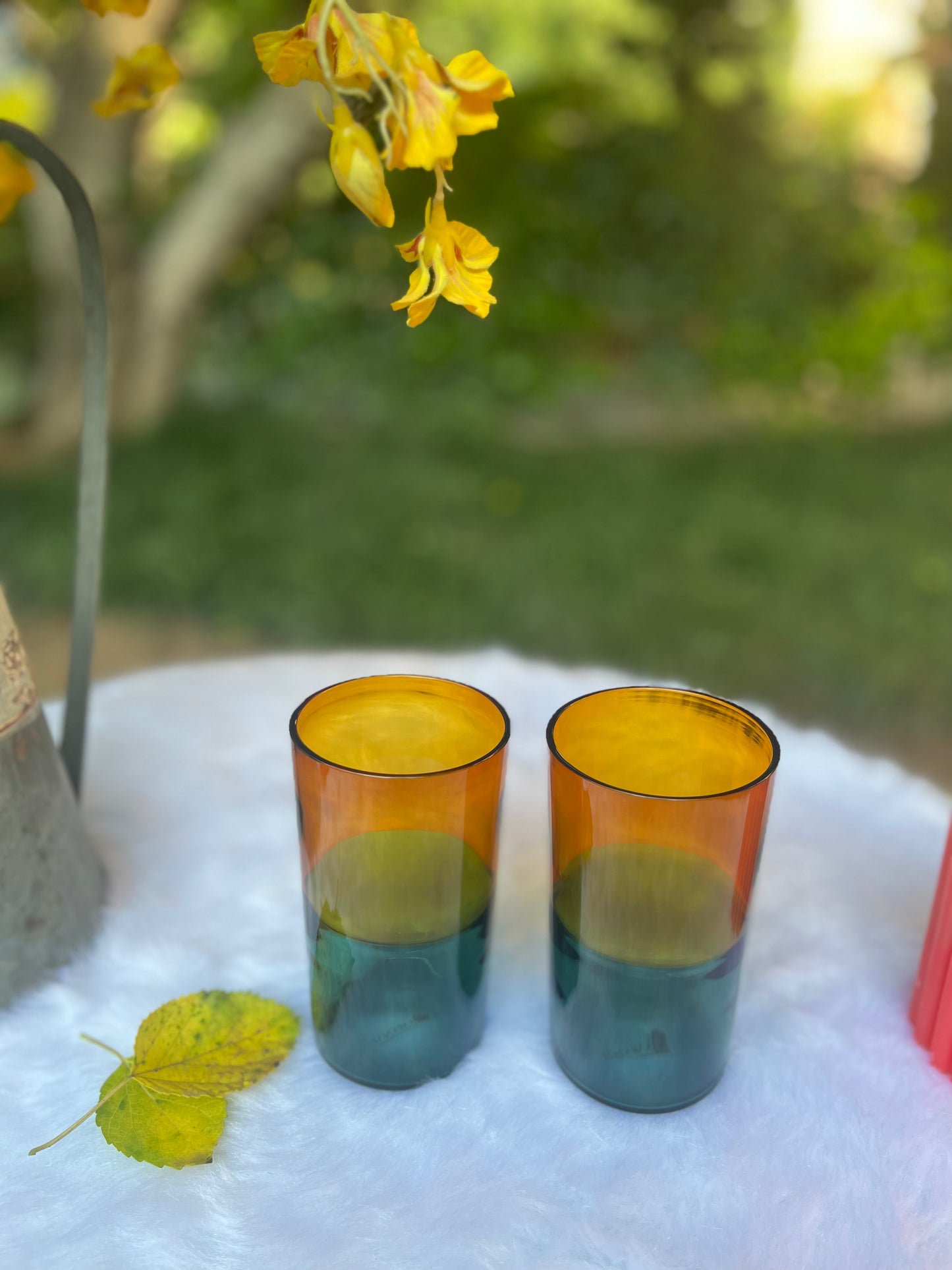 Dual tone glasses (Green & yellow) -set of 6