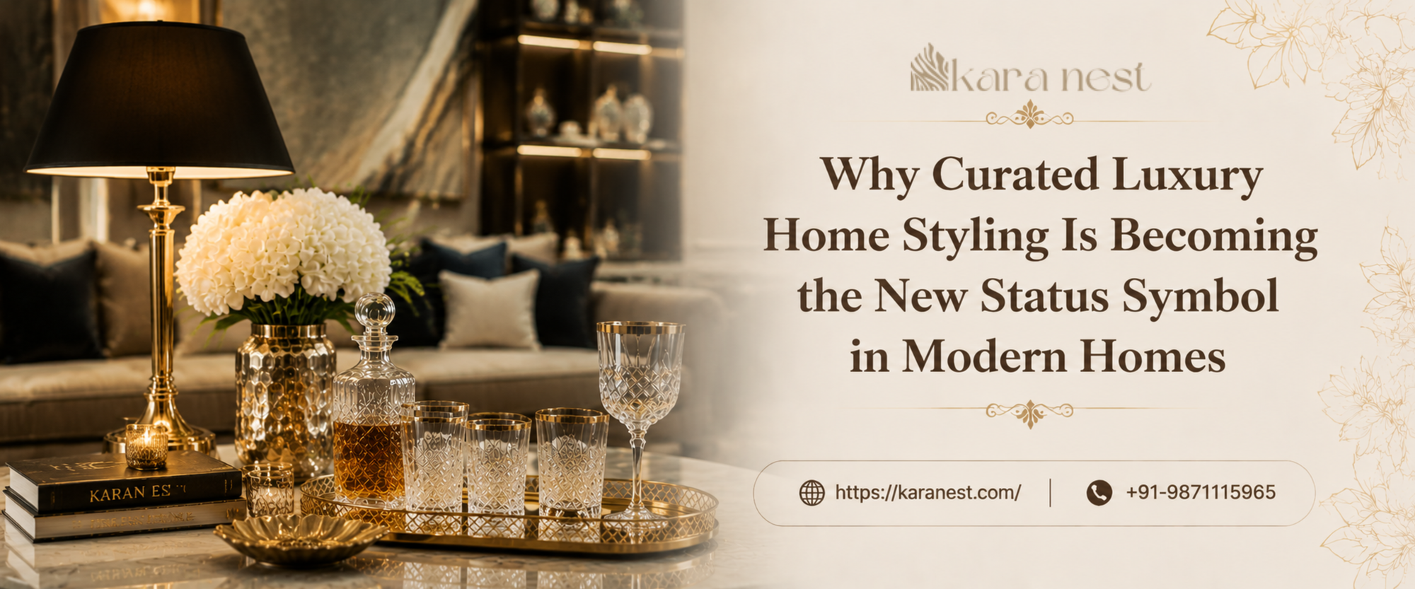 Luxury home decor products with premium glassware and designer table lamps