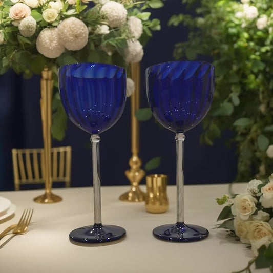 Fluted Wine Glasses (Blue)- Set of 6
