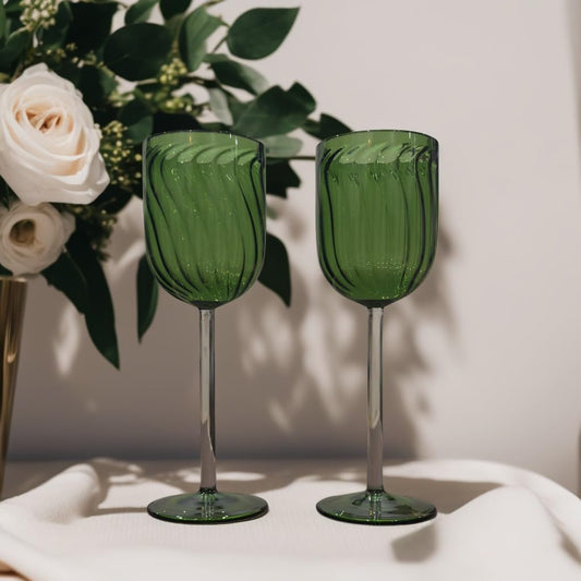 Fluted Wine Glasses (Green)- Set of 6