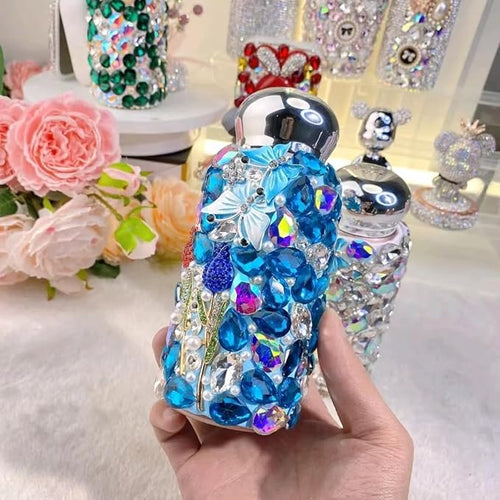 Crystal Bling Tumbler in Floral design (Blue)
