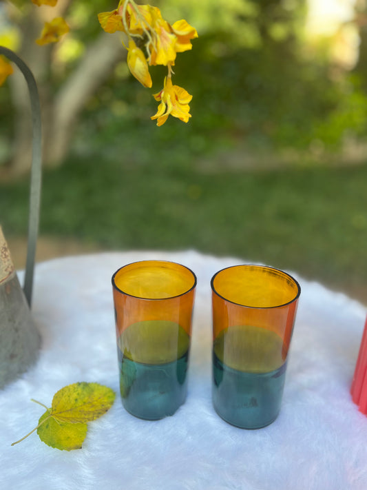 Dual tone glasses (Green & yellow) -set of 6